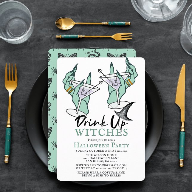 Drick Upp Häxor Halloween Cocktailfest Inbjudningar (Skapare uppladdad)