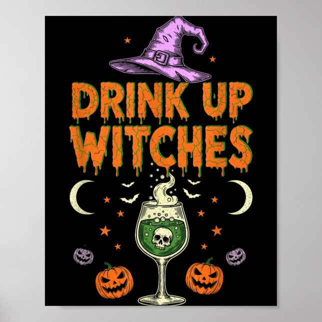 Drick Upp Häxor Lila Hatt Rolig Halloween Män Poster (Framsidan)