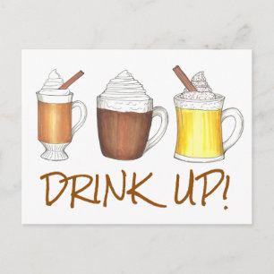 Drick upp Hett Ägg Nog Cocoa Rum Jul Helgdag Helg Vykort