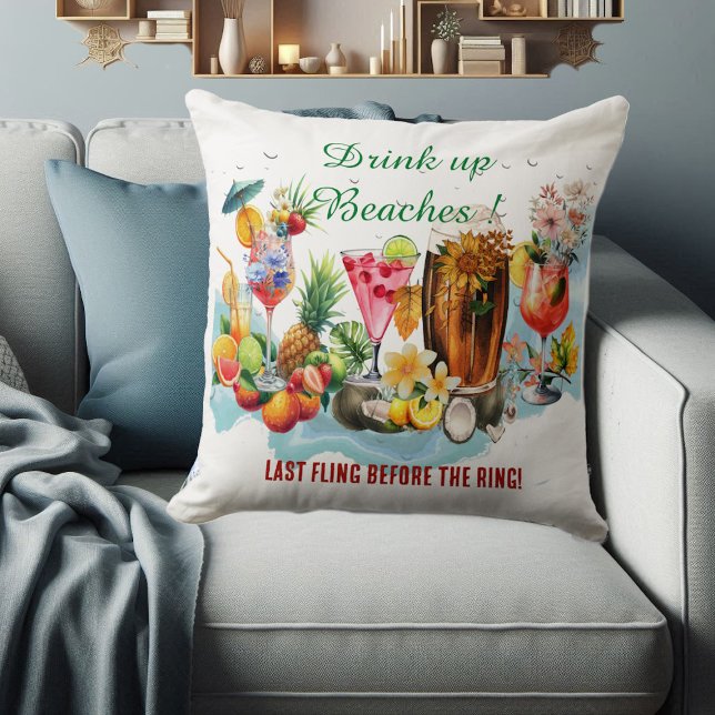 Drick upp stränder Cocktail Frukt Möhippa Kudde (Drink Up Beaches Cocktail Fruit Bachelorette Party Throw Pillow)