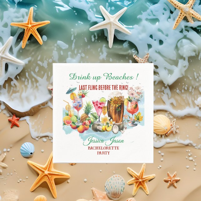 Drick Upp Stränder Cocktail Frukt Möhippa Pappersservett (Drink Up Beaches Cocktail Fruit Bachelorette Party Napkins)