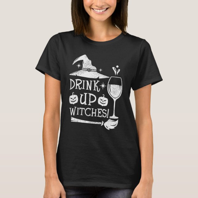 Drick upp vitsar Ör Vin som dricker Vin Hallowee T Shirt (Framsida)