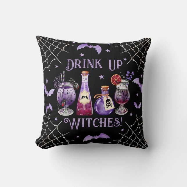 Drick upp Witches Cocktails och Costume Halloween Kudde (Framsida)