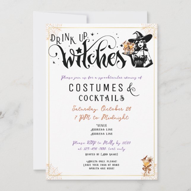Drick upp Witches Costumes Cocktails Halloween Par Inbjudningar (Framsida)