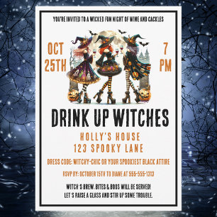 Drick upp Witches Dam Night Halloween Vin Natt Inbjudningar
