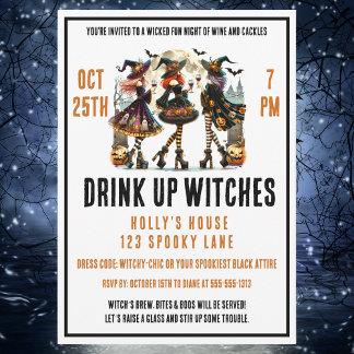Drick upp Witches Dam Night Halloween Vin Natt Inbjudningar