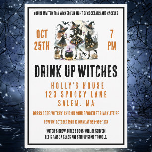 Drick upp Witches Girls' Natthalloween Inbjudningar