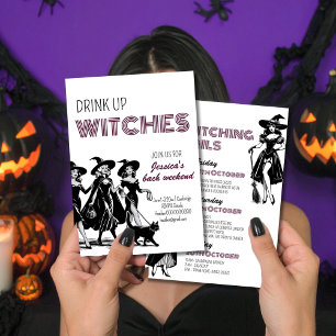 Drick upp Witches Halloween Bachelorette Helg Inbjudningar