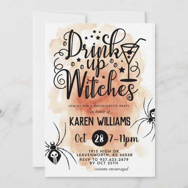 Drick upp Witches Halloween Bachelorette Party Inbjudningar (Framsida)