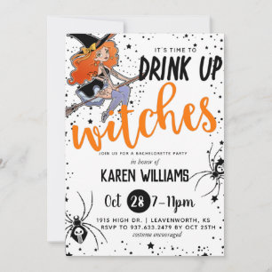Drick upp Witches Halloween Bachelorette Party Inbjudningar