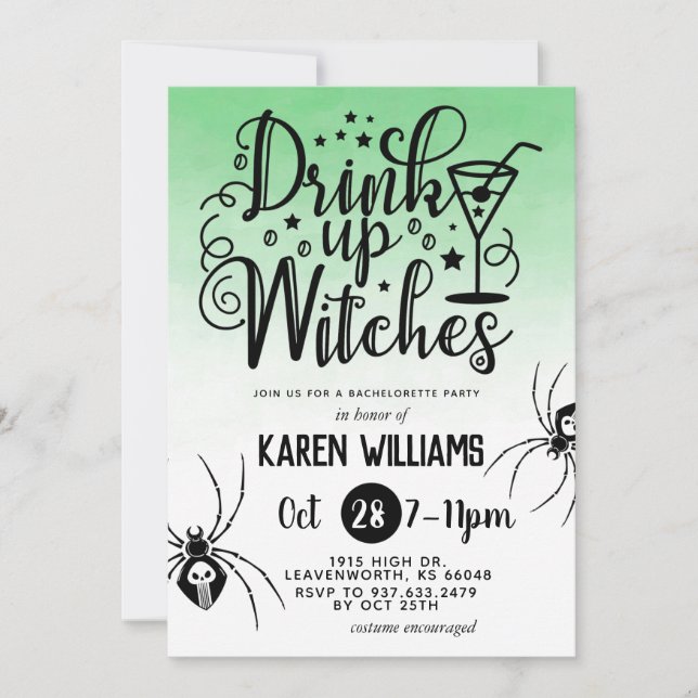 Drick upp Witches Halloween Bachelorette Party Inbjudningar (Framsida)