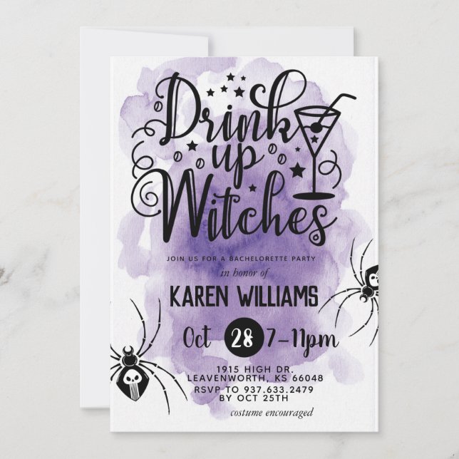 Drick upp Witches Halloween Bachelorette Party Inbjudningar (Framsida)