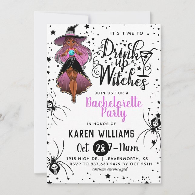 Drick upp Witches Halloween Bachelorette Party Inv Inbjudningar (Framsida)