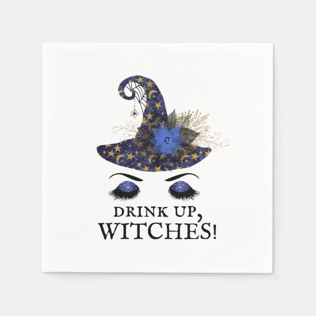 Drick upp Witches Halloween Blue Witch Hat Pappersservett (Framsidan)