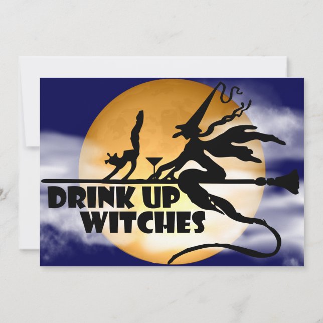 Drick upp Witches Halloween Inbjudningar (Baksida)