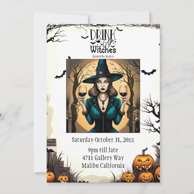 Drick upp Witches Halloween Inbjudningar (Framsida)