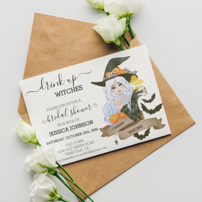 Drick upp Witches Halloween-Möhippa Inbjudningar (Skapare uppladdad)