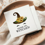 Drick upp Witches Halloween SolroWitch Hat Pappersservett<br><div class="desc">Den idealiska servetten till din Halloween fest eller Halloween-temade bachelorette-fest. Den har en söt häxa ansikte (en rustisk häxhatt med en bukett solblommor över svarta ögonfransar). Under den svarta texten står "Drycka upp,  häxor!" i ett lämpligt,  läskigt teckensnitt.</div>
