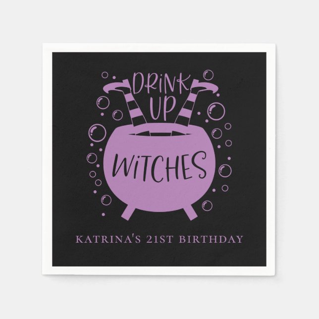 Drick upp Witches Halloween Theme Birthday Pappersservett (Framsidan)