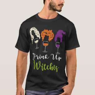 Drick upp Witches Halloween Women Hallowine Vin Lo T Shirt
