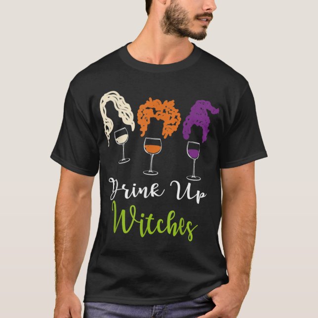 Drick upp Witches Halloween Women Hallowine Vin Lo T Shirt (Framsida)