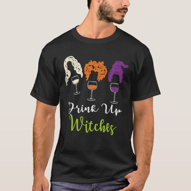 Drick upp Witches Halloween Women Hallowine Vin Lo T Shirt (Framsida)