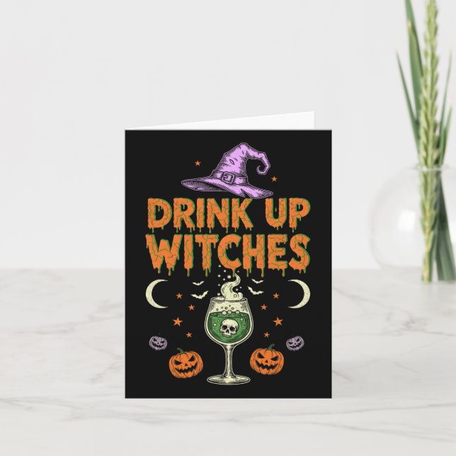 Drick upp Witches Lila Hat Funny Halloween Manar W Kort (Framsida)