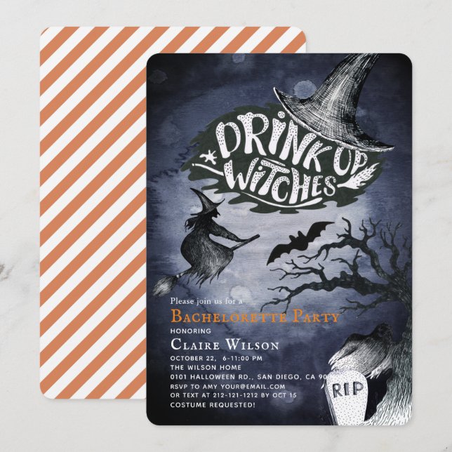 Drick upp Witches Night Bachelorette Party Inbjudningar (Fram/baksida)