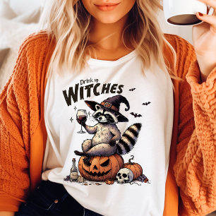 Drick upp Witches Vintage Raccoon Halloween T Shirt