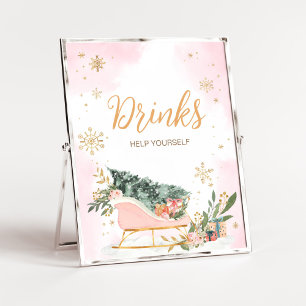Drick vid Vinter Rosa Guld Snowflake Drinks Poster