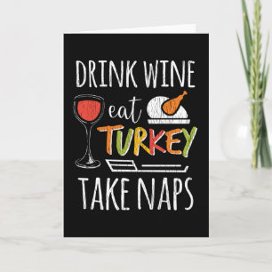 Drick vin ät kalkon familj vuxna tacksgiving kort