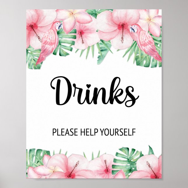 Dricka Bordskylt Tropisk Rosa Blommig Poster (Framsidan)