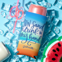 Dricka i min hand typografi med strandbakgrund