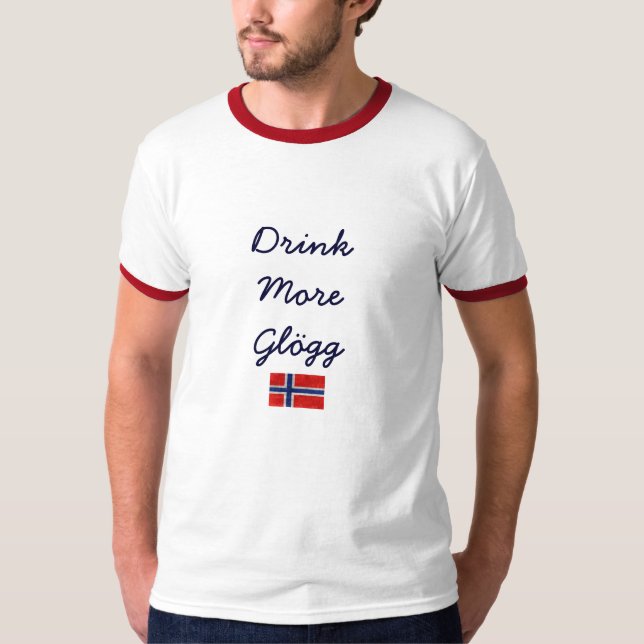 Dricka mer Glogg norsk flagga T-shirt (Framsida)