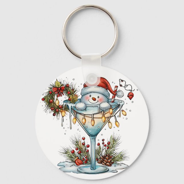 Drickande Snömannen Tomte Gott Nytt År Nyckelring (Baksida)