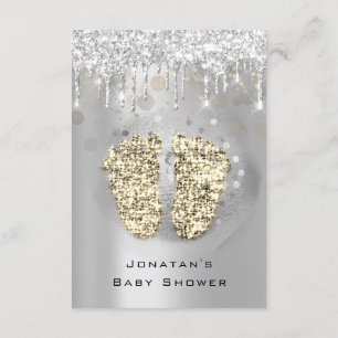 Drickar Glitter Baby Shower Feet Guld Grått Girl B Inbjudningar