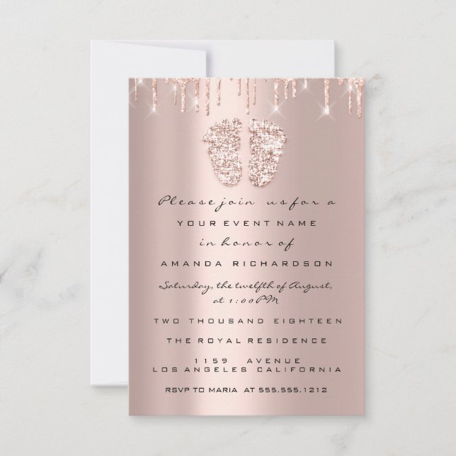 Drickar Glitter Baby Shower Feet Ro  Girl Boy Inbjudningar (Framsida)