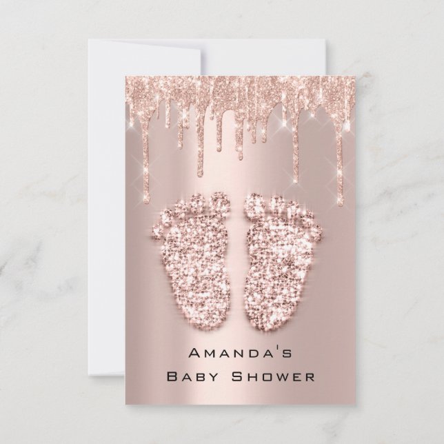 Drickar Glitter Baby Shower Feet Ro  Girl Boy Inbjudningar (Baksida)