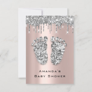 Drickar Glitter Baby Shower Feet Ro Grått Girl Boy Inbjudningar