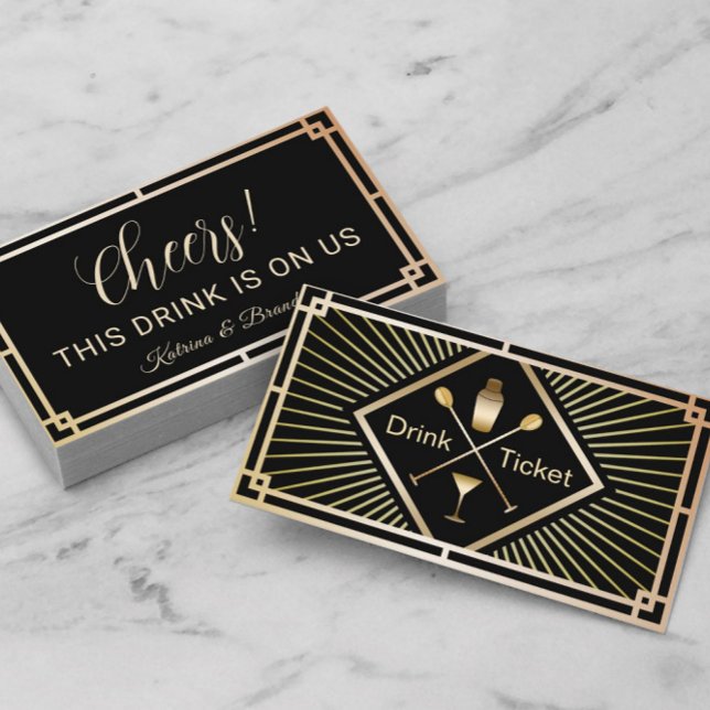 Drickbiljett Gold Art Deco Gratis dryckerkort Visitkort (Skapare uppladdad)