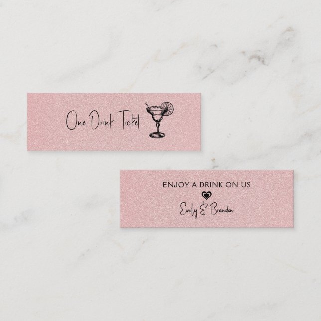 Drickbiljett, rosa glitterstruktur mini visitkort (Fram/baksida)