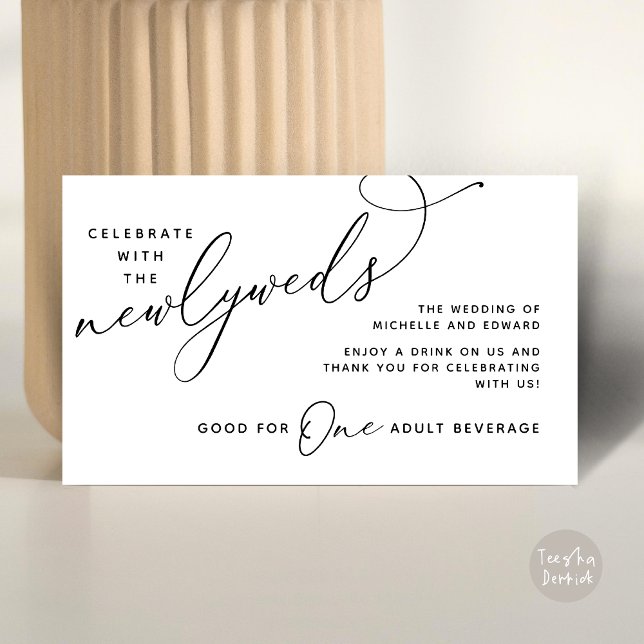Drickbiljett Vuxendryck Lyckliga För Evigt Tilläggskort (Drink Ticket One Adult Beverage Romantic Wedding Newlyweds Dinner Party Black White)