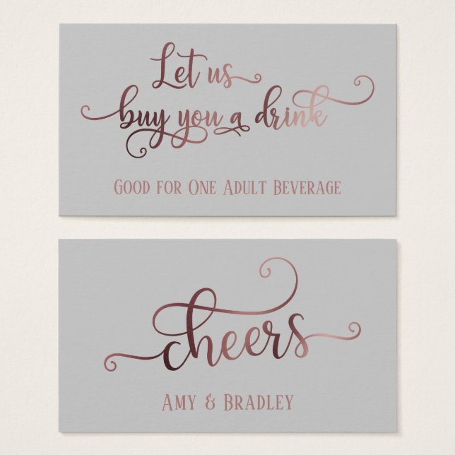 Drickbiljetter | Rose Gold Script & Redigerbar Grå Visitkort (Framsida & baksida)