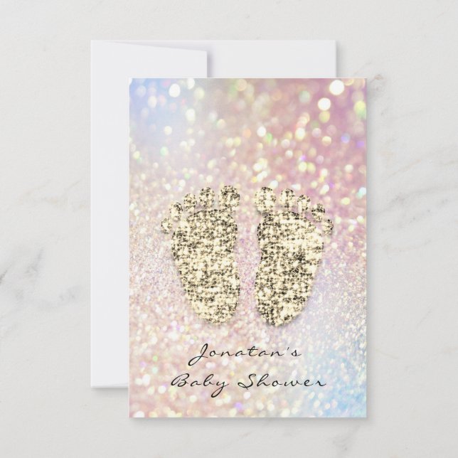 Dricker Glitter Baby Shower Feet Rosa  Girl Boy Inbjudningar (Baksida)