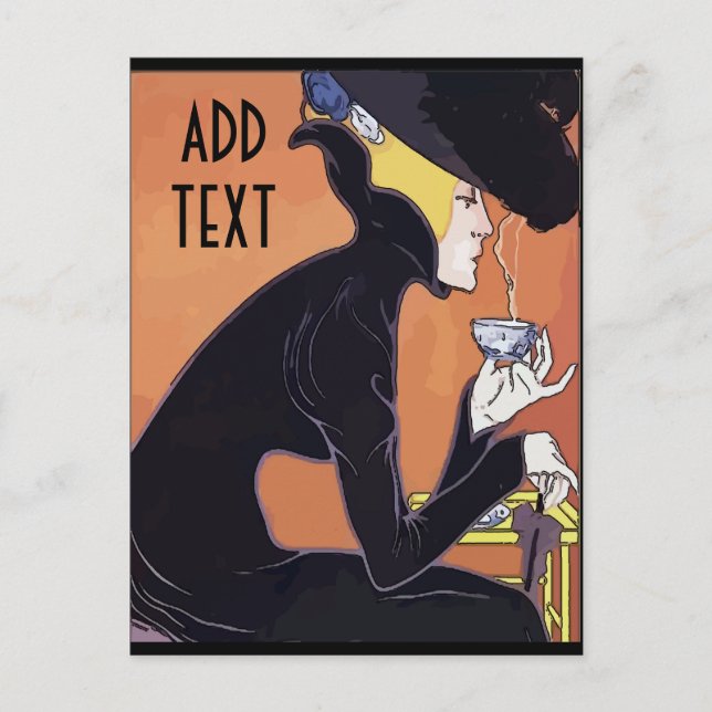 Dricker kaffe, lägg till redigera text,  vykort (Framsida)