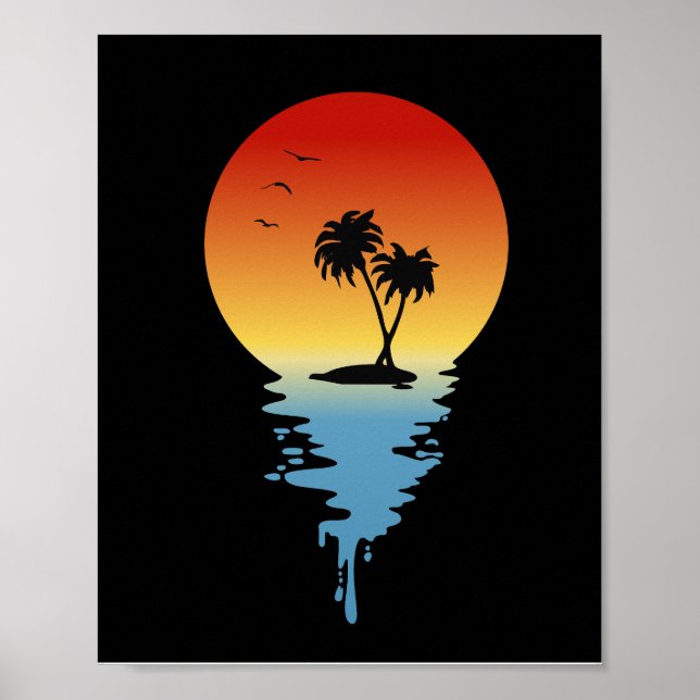 Drickning av Sunset Island med Coconut Träd Poster (Framsidan)