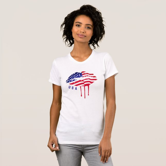 Drickning av USA flagga Mode Läppar T Shirt (Hel framsida)