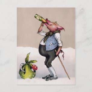 Drickning av vintage Gris Vykort