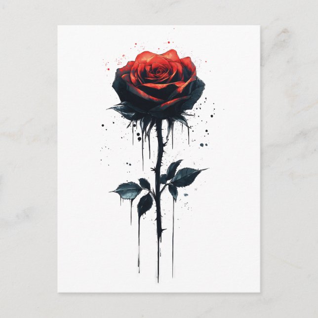 Drickning Blood Ro: Gothic Blommigt Art Vykort (Framsida)