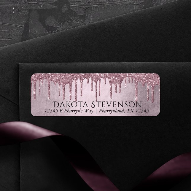 Drickning Girly Glitter | Dusty Mauve Rosa Shimmer Returadress Etikett (Skapare uppladdad)